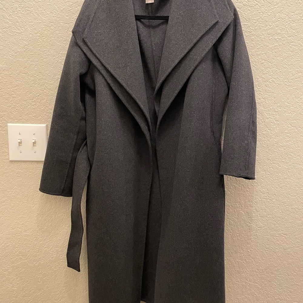 Chico’s Double-Collar Wool-Blend Wrap Coat Gray Overcoat - Size 1 (8/10)